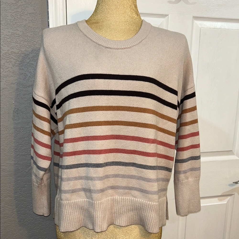 Philosophy Beige Crewneck Sweater with Multicolor Stripes